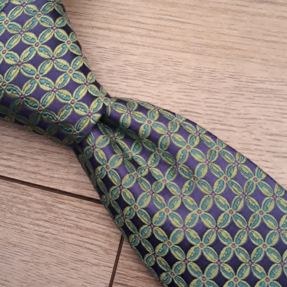 TED BAKER London Metallic Blue Green Floral‎ Mens Silk Tie - Picture 1 of 4